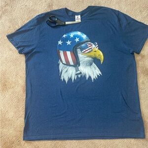 Spirit of America Tee Eagle Wearing Biker Helmet & Sunglasses Sz 2XL